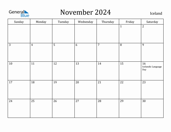 November 2024 Calendar Iceland