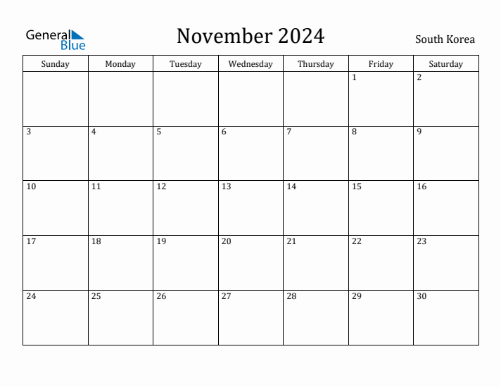 November 2024 Calendar South Korea