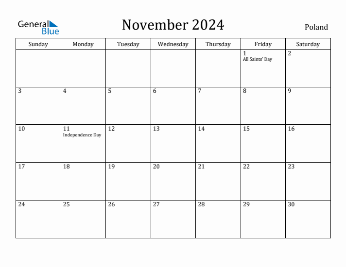 November 2024 Calendar Poland