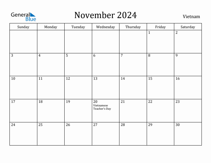 November 2024 Calendar Vietnam