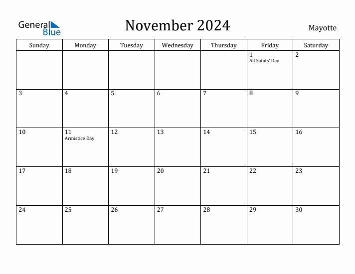 November 2024 Calendar Mayotte