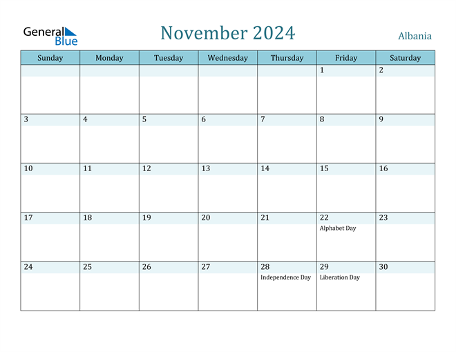 November 2024 Calendar with Holidays in PDF, Word, and Excel