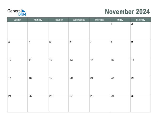 November 2024 Calendar PDF Word Excel 