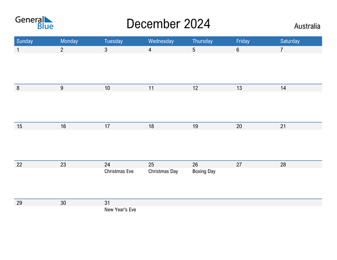 December 2024 Calendar with Australia Holidays