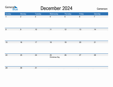 Current month calendar with Cameroon holidays for December 2024