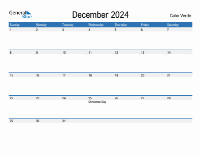 Current month calendar with Cabo Verde holidays for December 2024