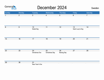 Current month calendar with Sweden holidays for December 2024