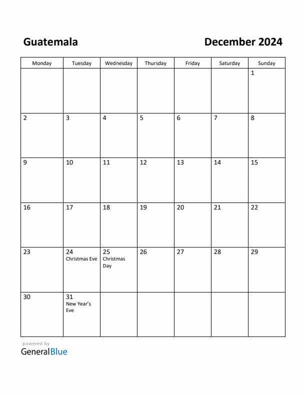 December 2024 Calendar with Guatemala Holidays