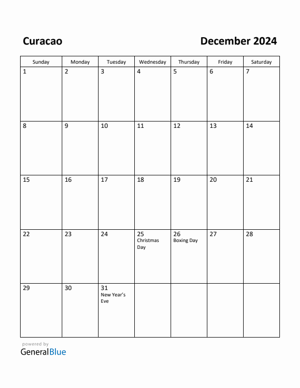 December 2024 Calendar with Curacao Holidays