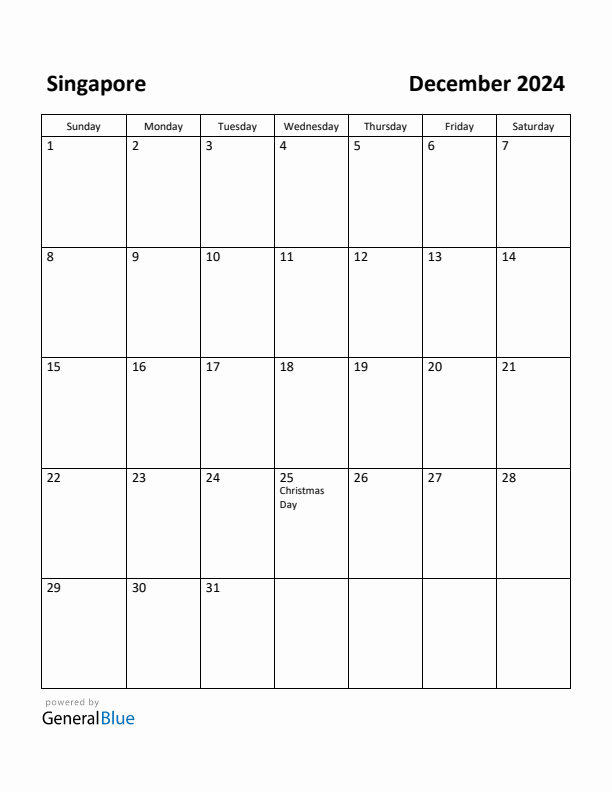 December 2024 Calendar with Singapore Holidays