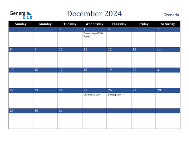 December 2024 Grenada Calendar