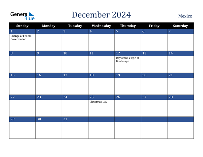 December 2024 Mexico Calendar