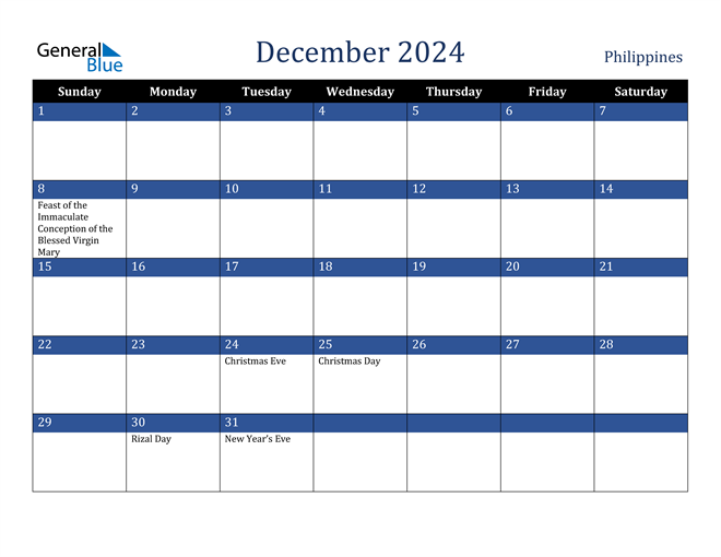 December 2024 Calendar with Philippines Holidays