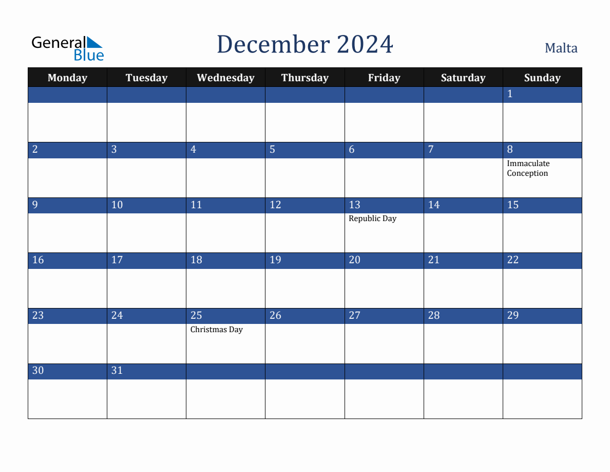 December 2024 Malta Holiday Calendar