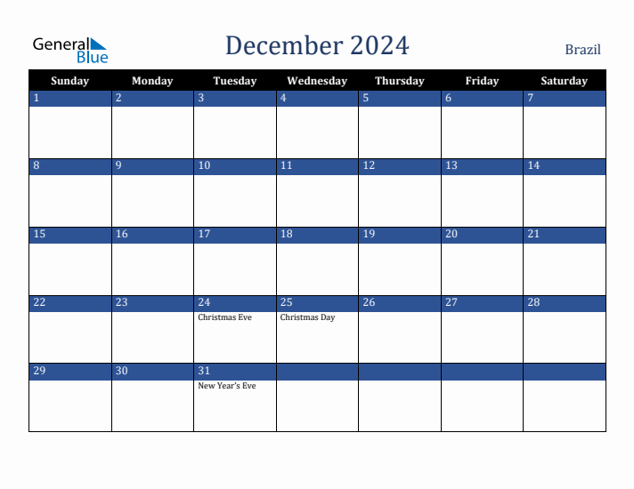 December 2024 Brazil Calendar (Sunday Start)