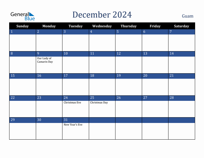 December 2024 Guam Calendar (Sunday Start)