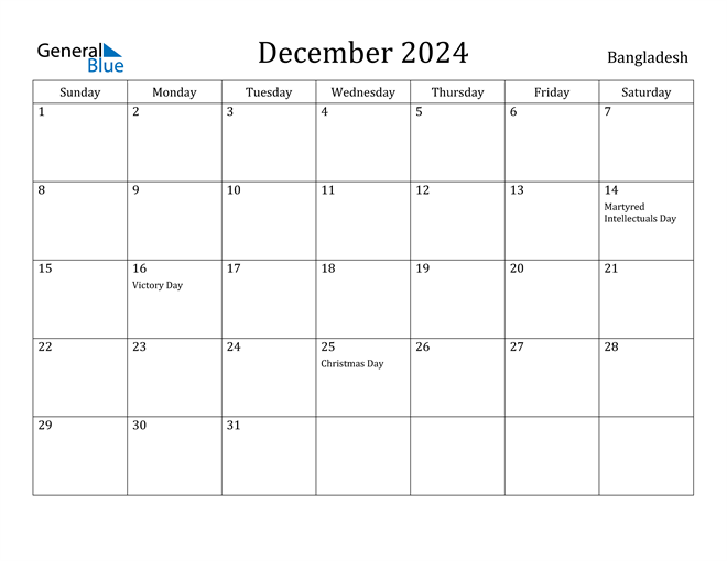 December 2024 Calendar Bangladesh