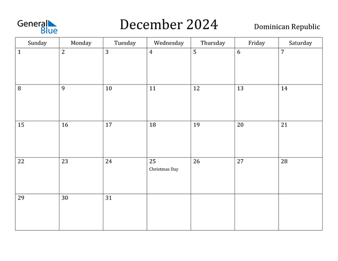 Dominican Republic December 2024 Calendar with Holidays