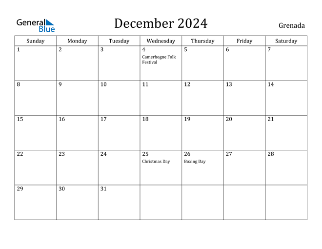 December 2024 Calendar Grenada