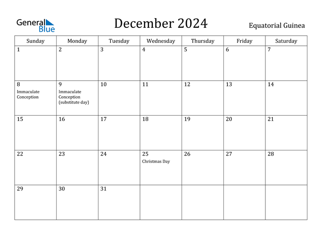 December 2024 Calendar Equatorial Guinea