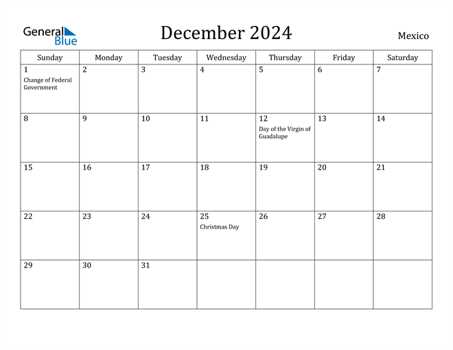 December 2024 Calendar Mexico