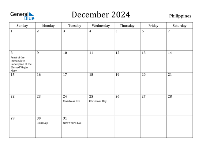 December 2024 Calendar with Philippines Holidays