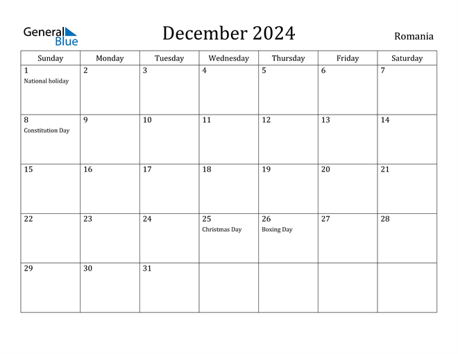 December 2024 Calendar Romania