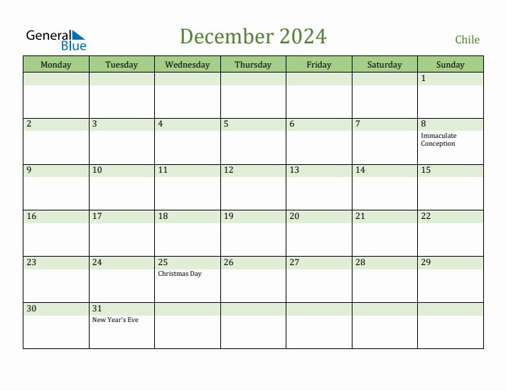 December 2024 Calendar with Chile Holidays
