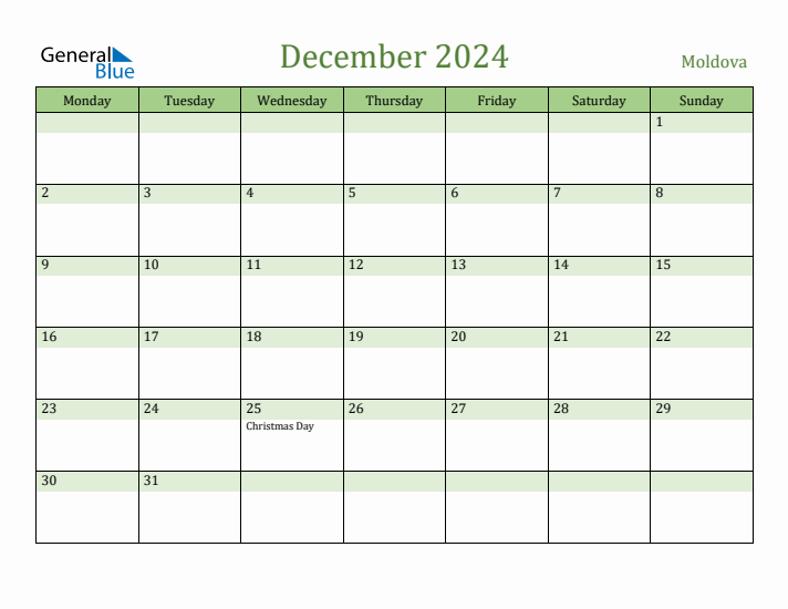 December 2024 Calendar with Moldova Holidays