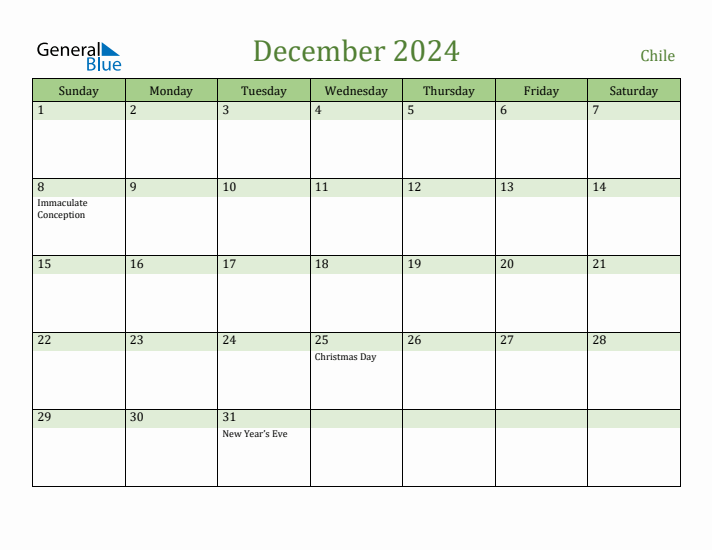 December 2024 Calendar with Chile Holidays