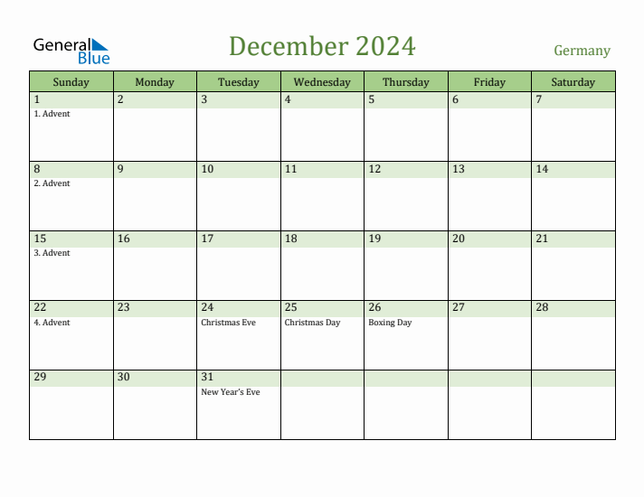 December 2024 Calendar with Germany Holidays