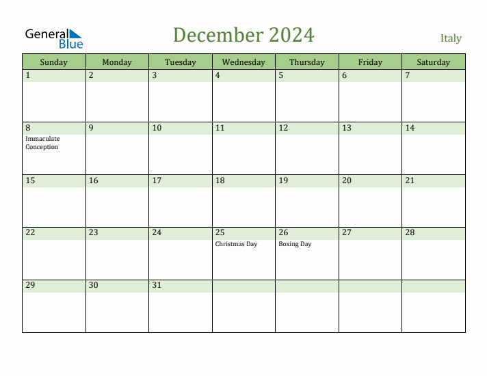 December 2024 Calendar with Italy Holidays