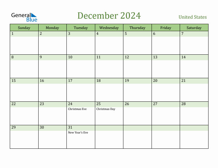 December 2024 Calendar with United States Holidays