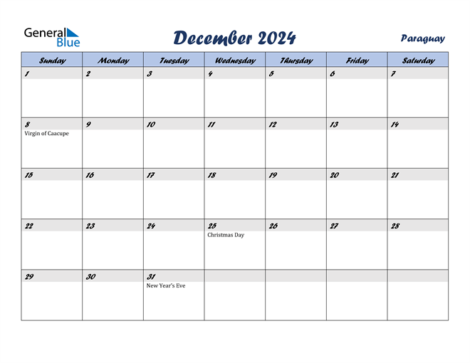 December 2024 Calendar with Paraguay Holidays