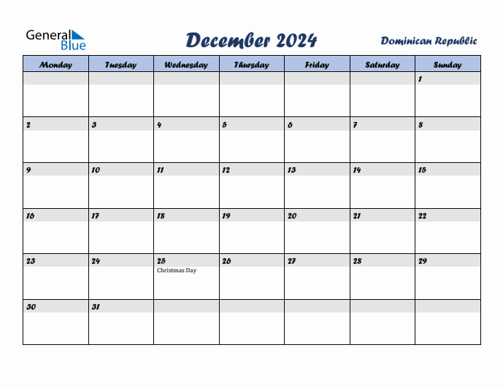 December 2024 Calendar with Holidays in Dominican Republic
