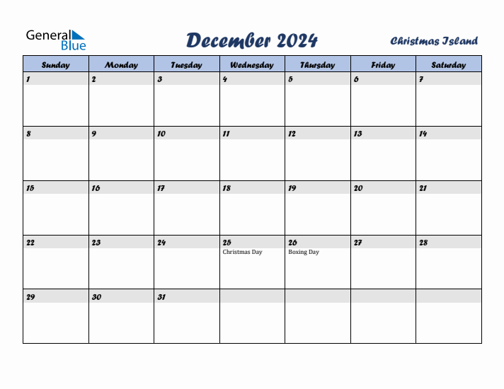 December 2024 Calendar with Holidays in Christmas Island