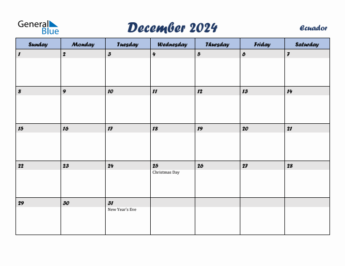 December 2024 Calendar with Holidays in Ecuador