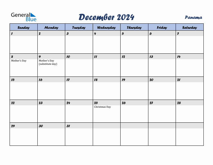 December 2024 Calendar with Holidays in Panama