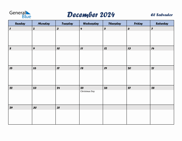 December 2024 Calendar with Holidays in El Salvador