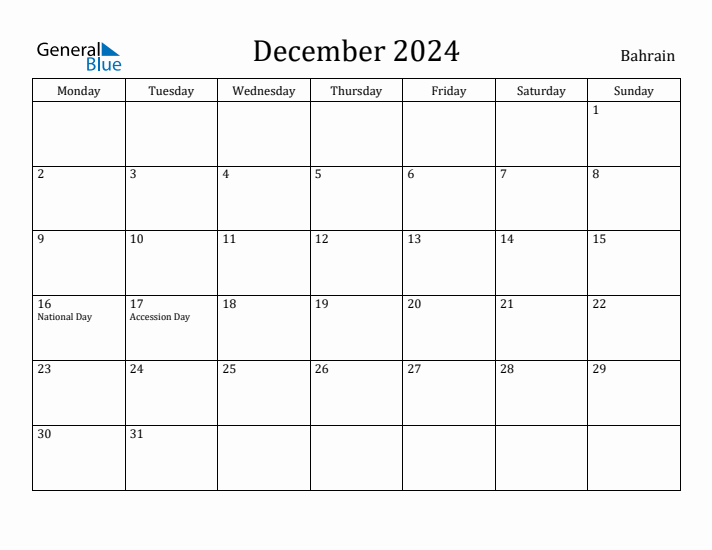 December 2024 Calendar Bahrain