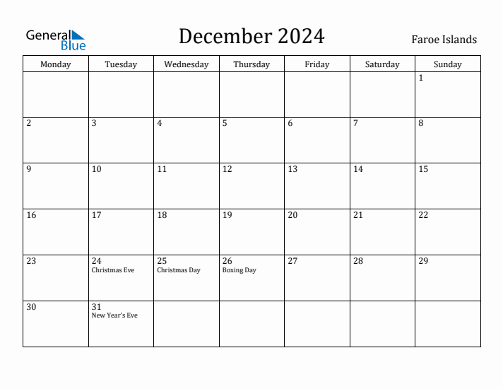 December 2024 Calendar Faroe Islands