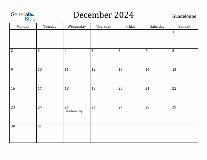 December 2024 Calendar Guadeloupe