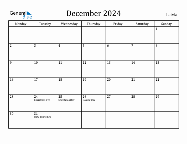 December 2024 Calendar Latvia