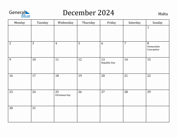 December 2024 Calendar Malta