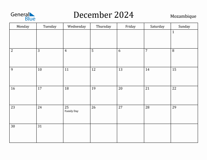 December 2024 Calendar Mozambique