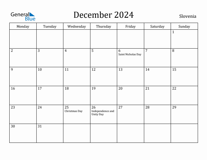 December 2024 Calendar Slovenia