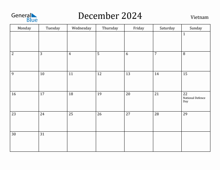 December 2024 Calendar Vietnam