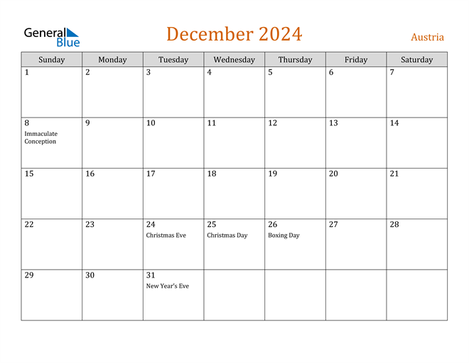 December 2024 Calendar with Austria Holidays