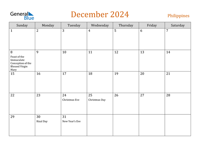 December 2024 Calendar with Philippines Holidays