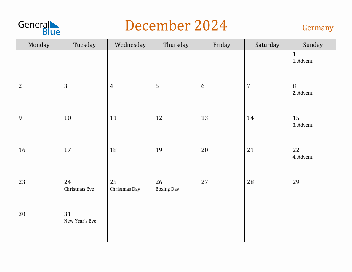 Free December 2024 Germany Calendar